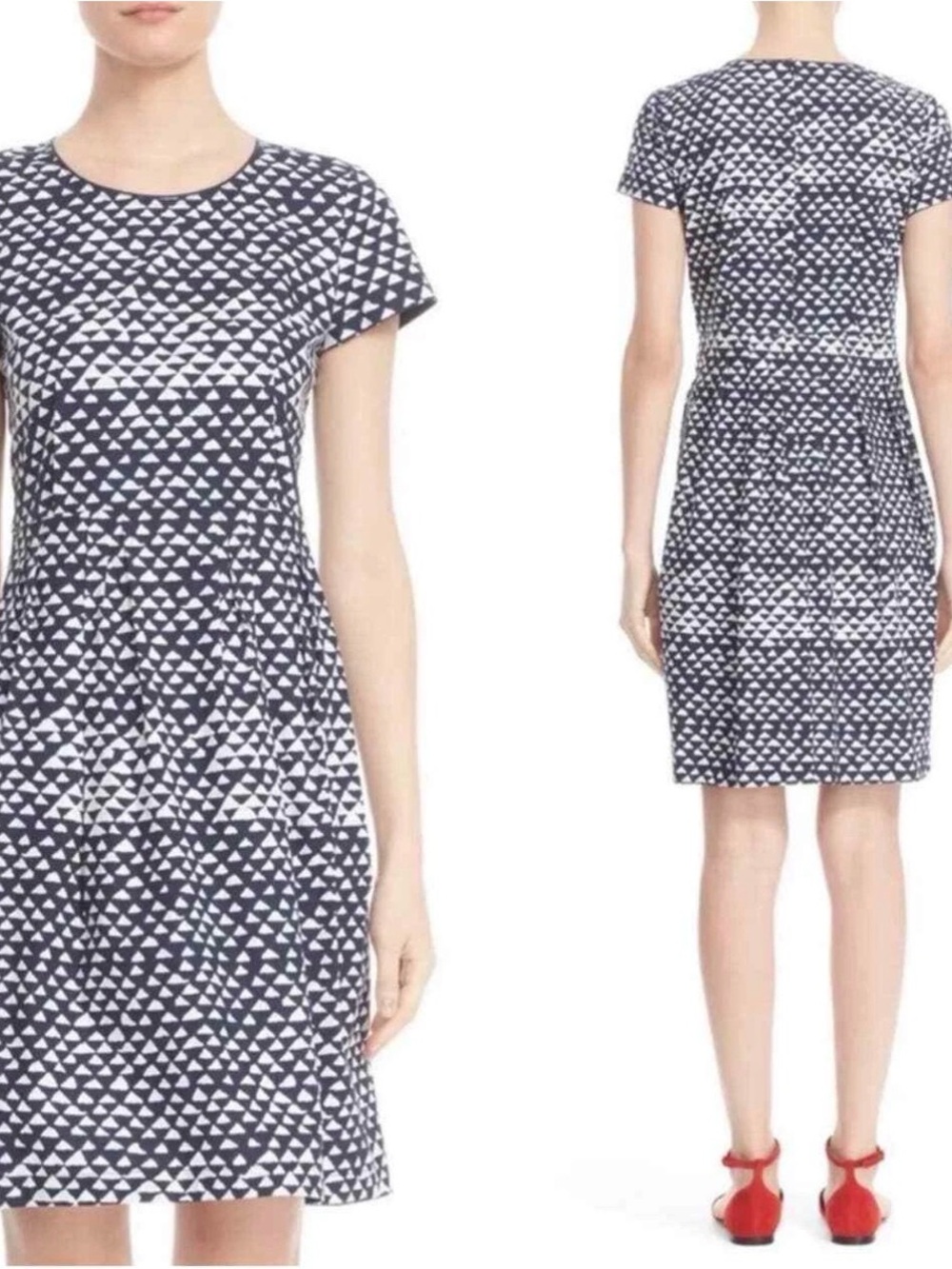 Lafayette 148 New York Navy and White Triangle-Print Midi Dress